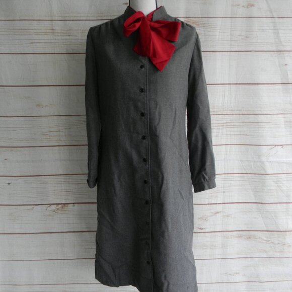VINTAGE 1980'S HERMAN MARCUS GRAY TIE NECK CAREER OFFICE DRESS SZ 12P - Picture 1 of 6